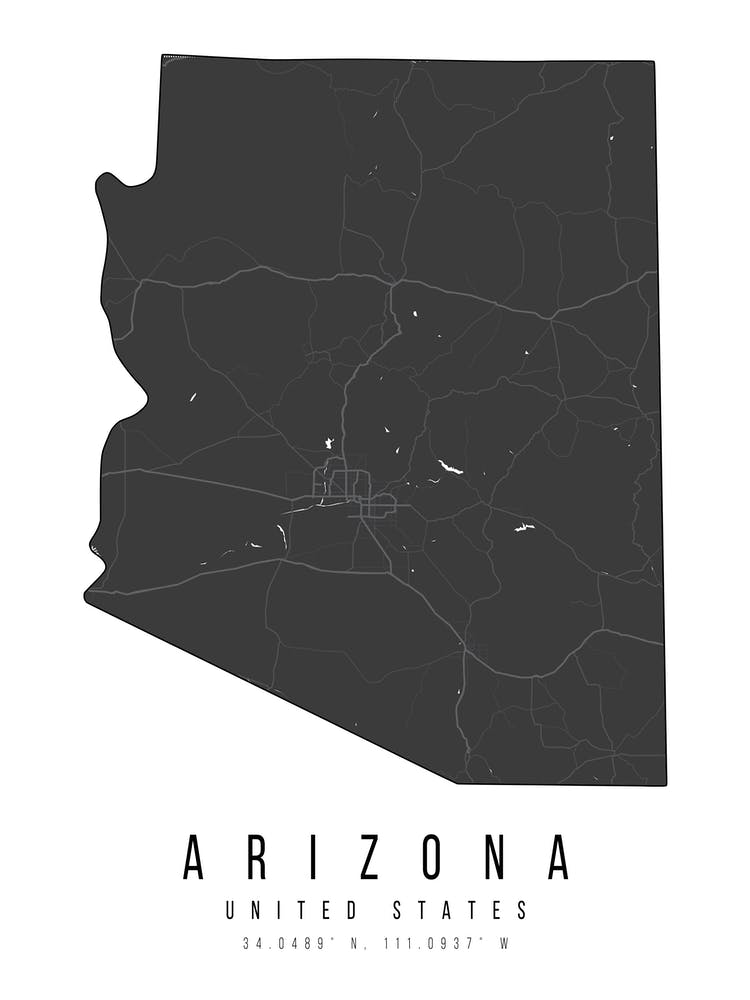 Arizona Mono Black And White Modern Minimal Street Map