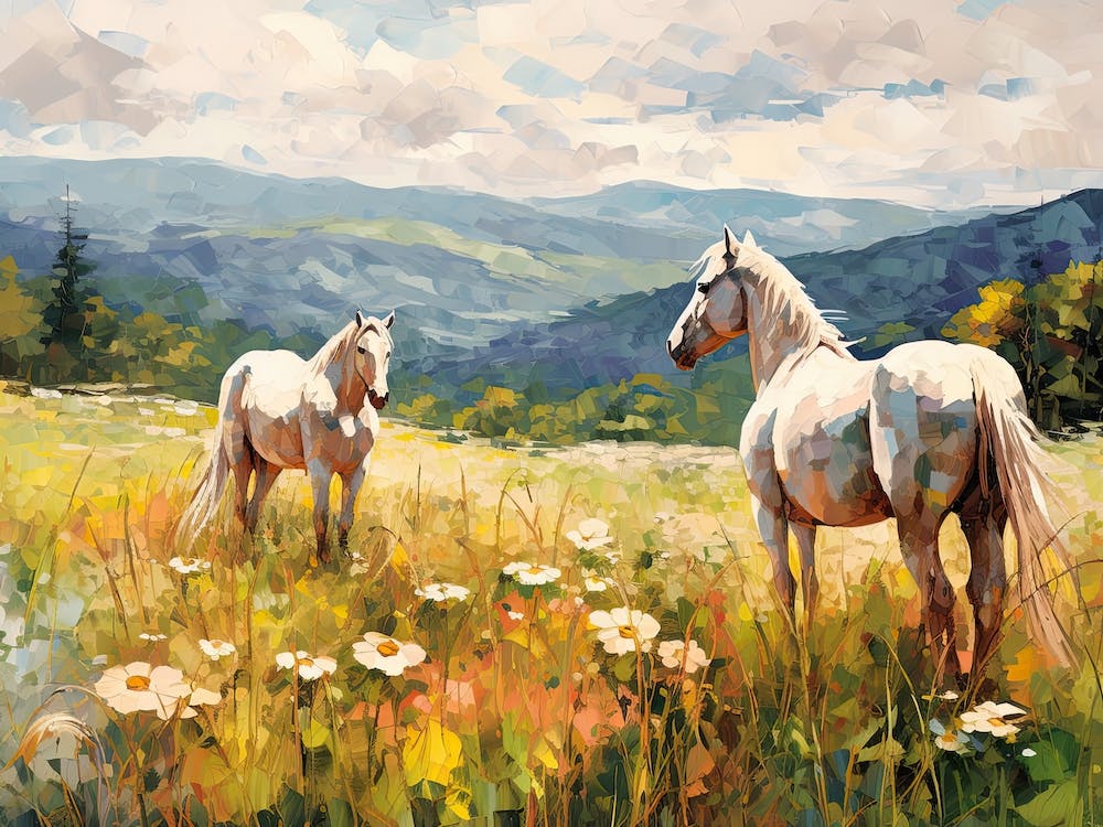 Horses Painting In Appalachian Mountains, Usa, Landscape 1