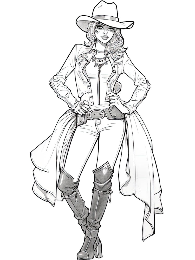Line Art Cowgirl Illustration 2