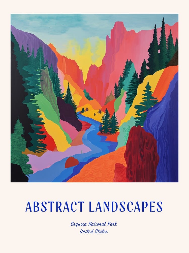 Colourful Abstract Sequoia National Park Usa 5 Poster Blue