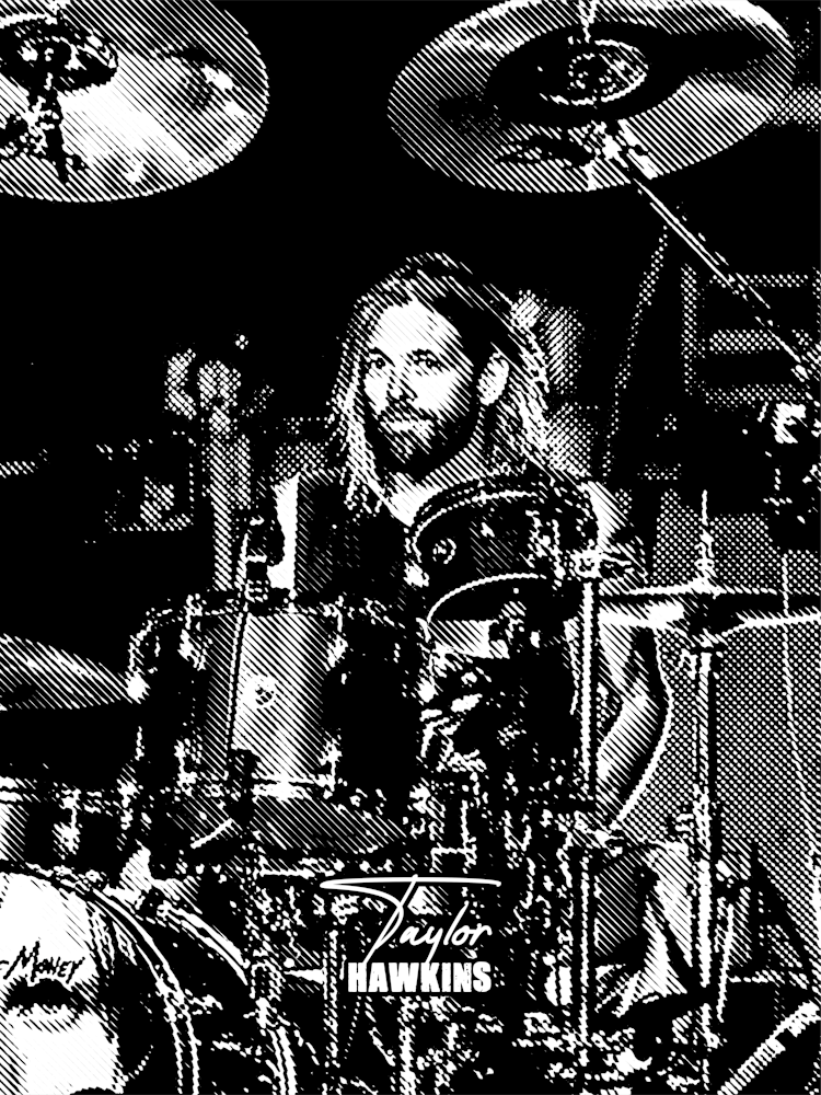 Taylor Hawkins American Musician Drummer Black White Line Art