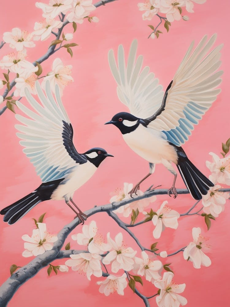 Vintage Japanese Inspired Bird Print Magpie 2