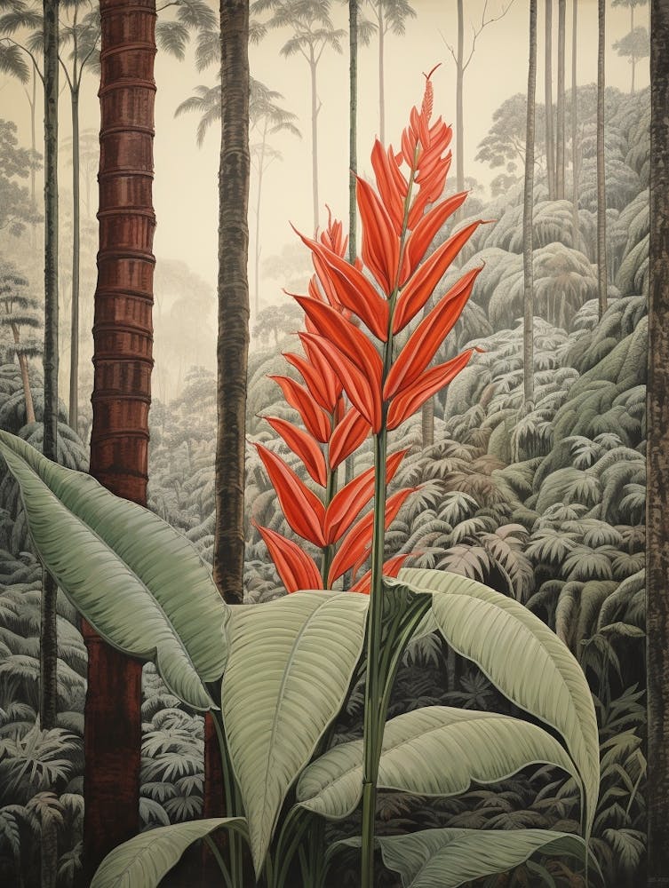 Vintage Jungle Botanical Illustration Heliconia 1