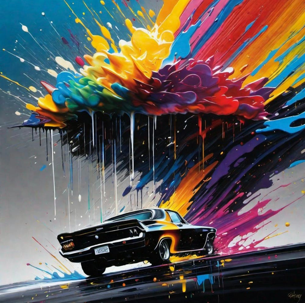 color graffiti raining on car
