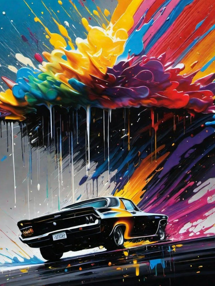 color graffiti raining on car