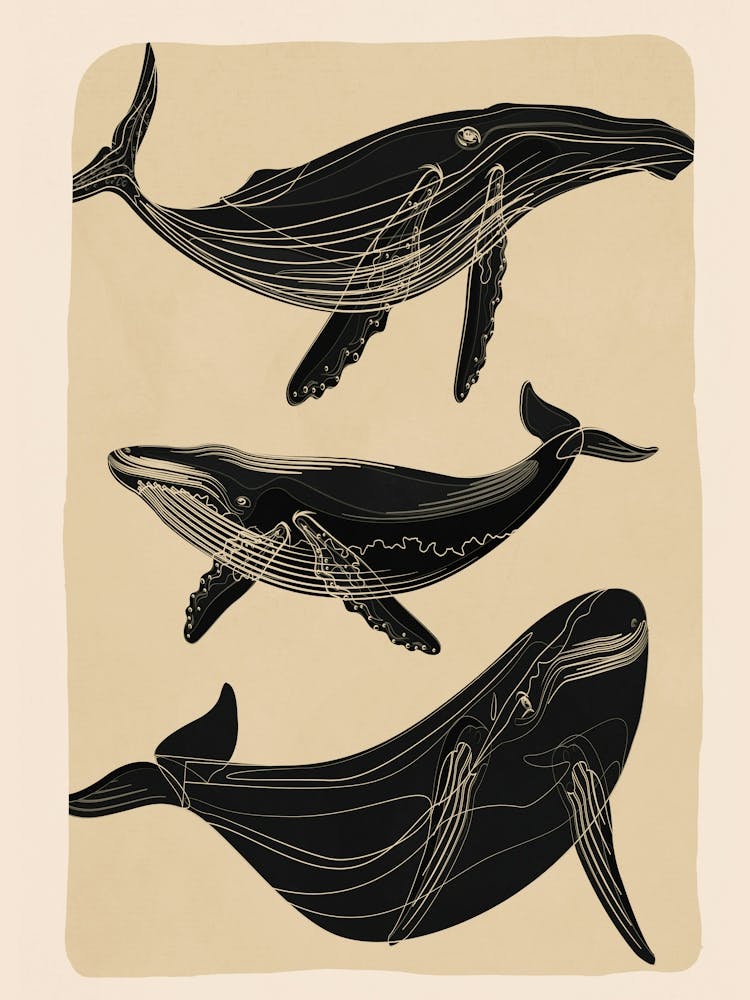 Modern Minimalist Abstract Whales 1