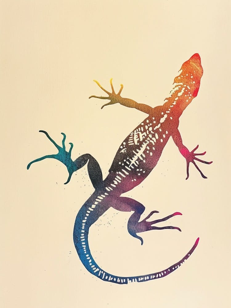 Colourful Rainbow Lizard Block Print 4
