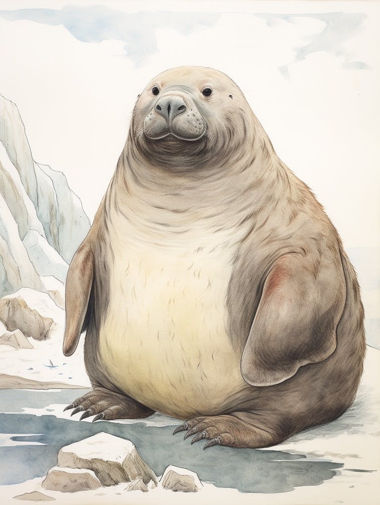 Storybook Animal Watercolour Walrus 1