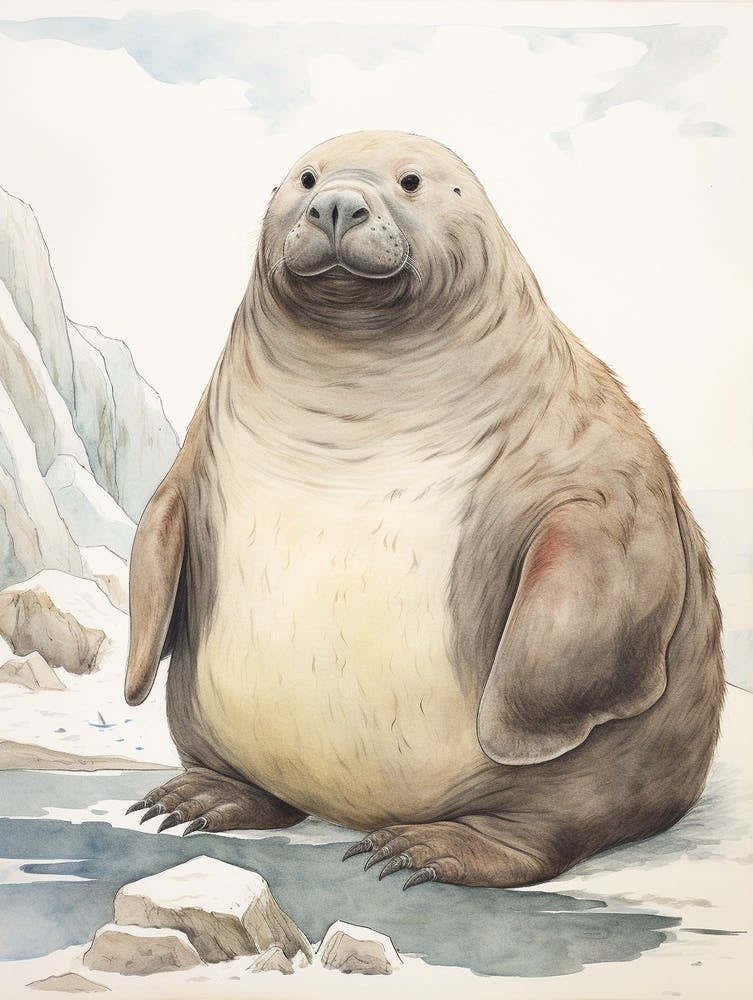 Storybook Animal Watercolour Walrus 1