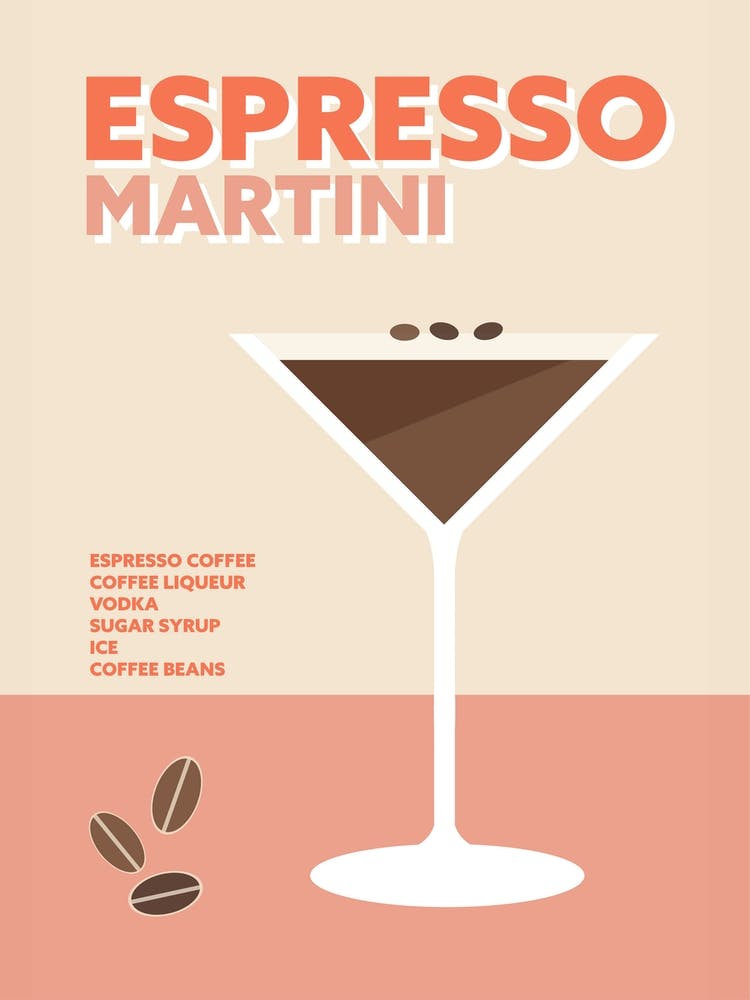 Espresso Martini Cocktail Pink Colourful Coffee Wall Art