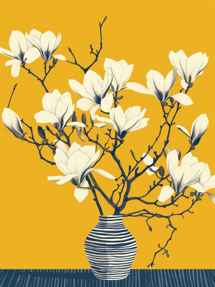 Magnolia Flowers On A Table   Contemporary Illustration 4