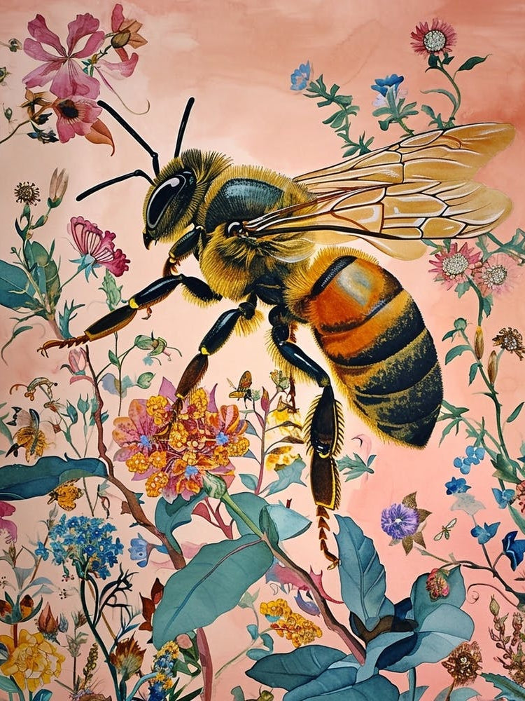 Floral Animal Painting Honey Bee 2
