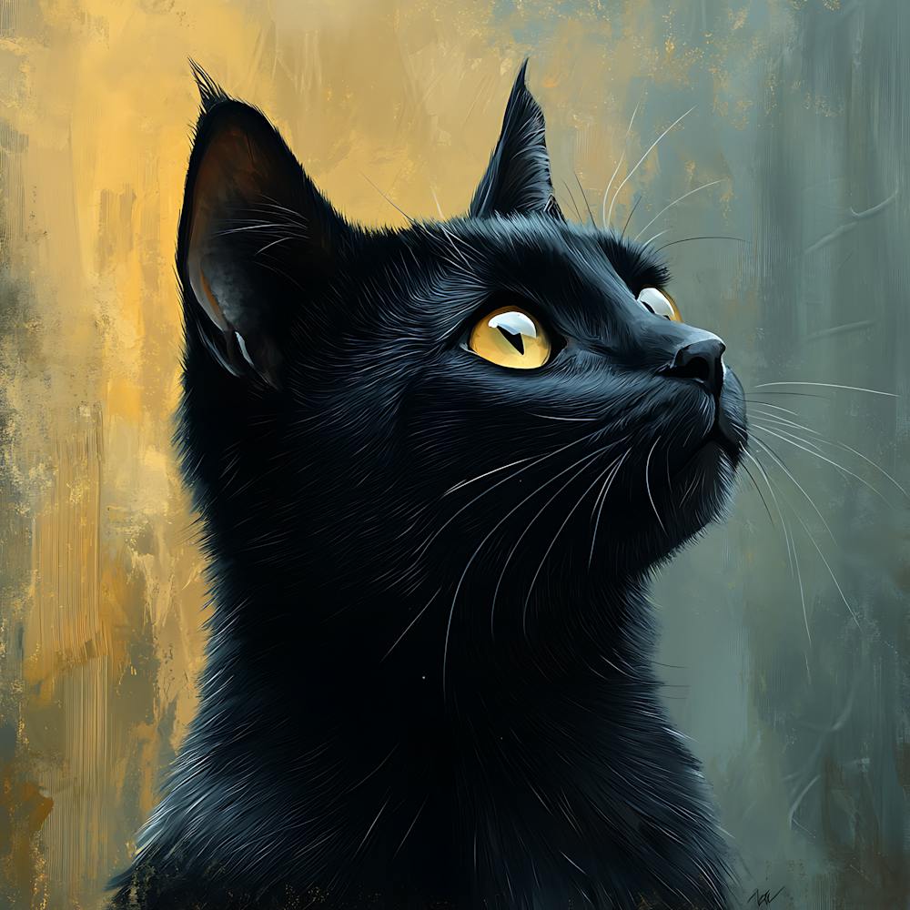 Black Cat Serene Oil Painting 1