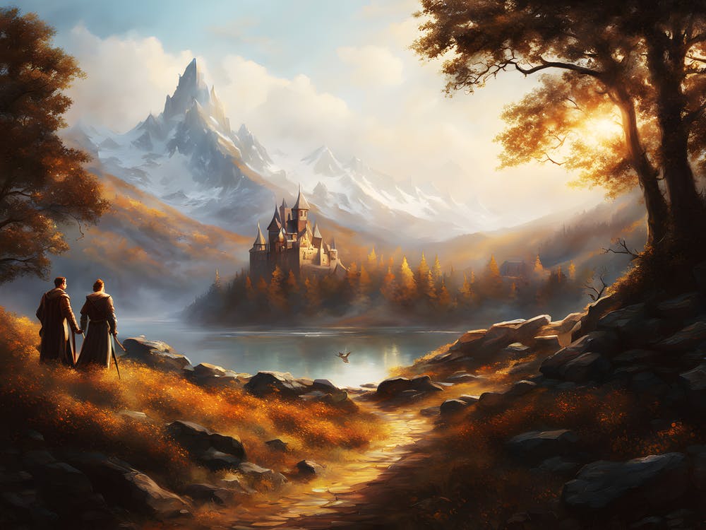 Two People In Front Of A Castle