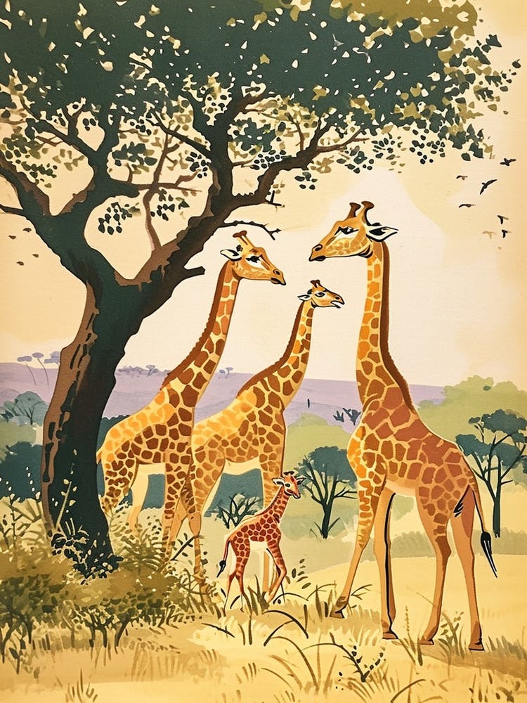 Giraffenherde Niedliche Illustration 6
