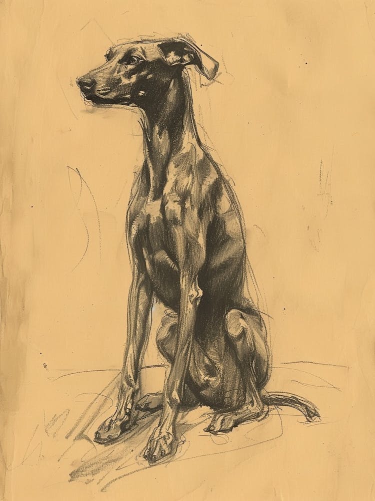 Chien Plott Hound Sépia Dessin au Fusain 3
