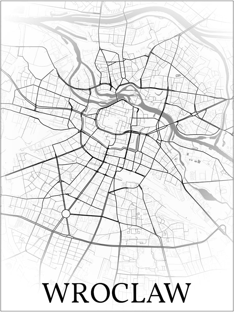 Wrocław, Poland, City Map, Black And White Fade Design