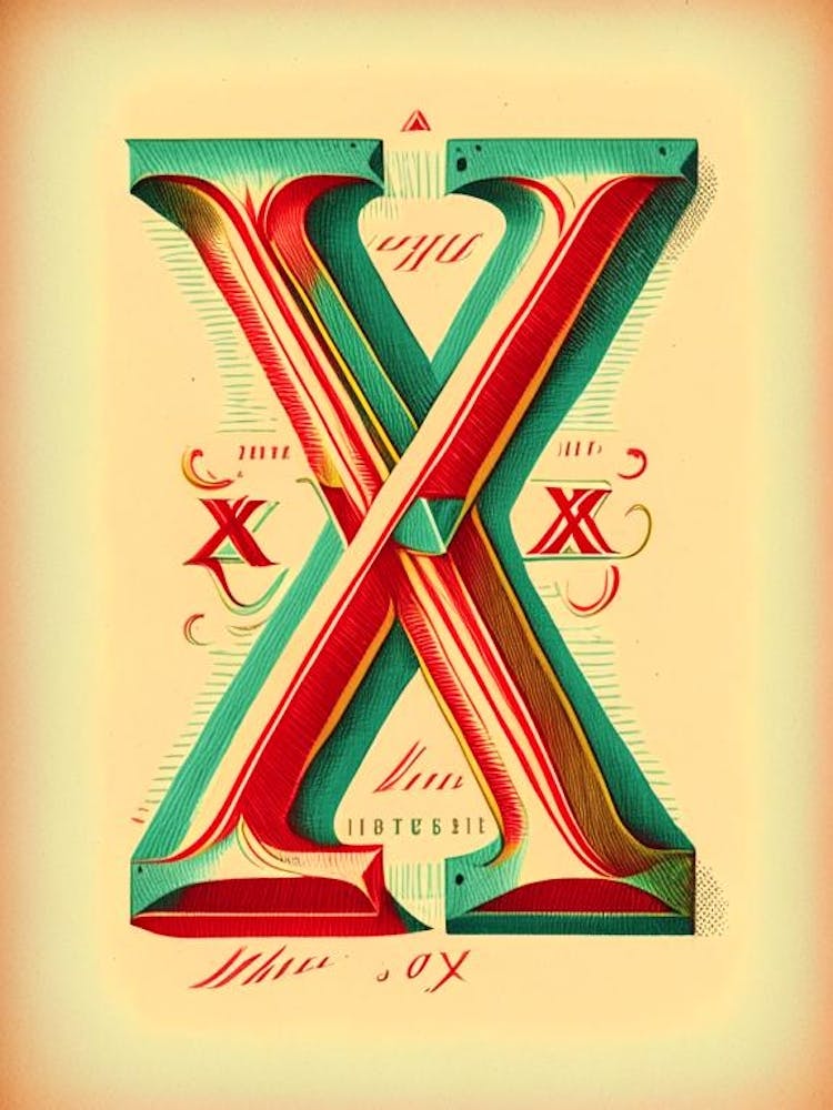 X, Letter, Alphabet Vintage Sketch 1