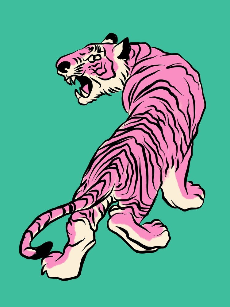 Tiger In Pink And Green