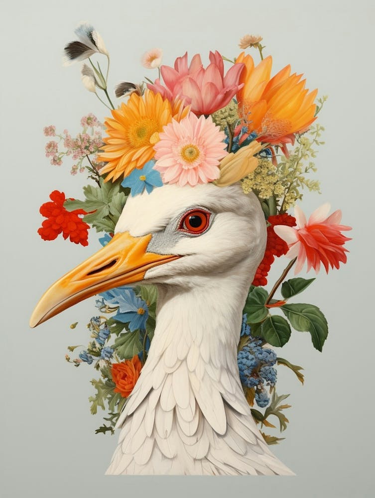 Mouette - Oiseau avec une Couronne de Fleurs 1