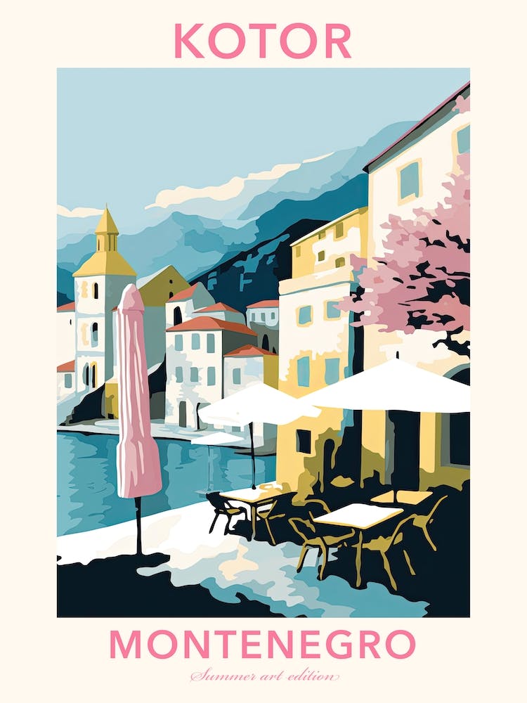 Kotor, Montenegro, Flat Pastels Tones Illustration 2 Poster