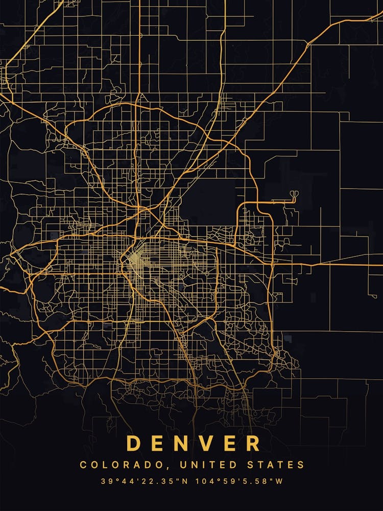 Denver Colorado USA Black And Gold Map