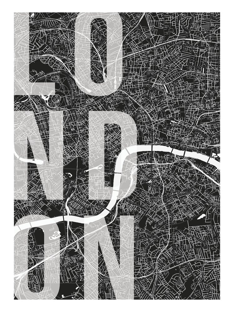 London Mono Street Map Text Overlay