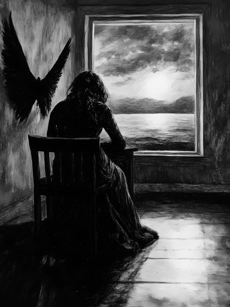 Woman Looking Out Of A Window