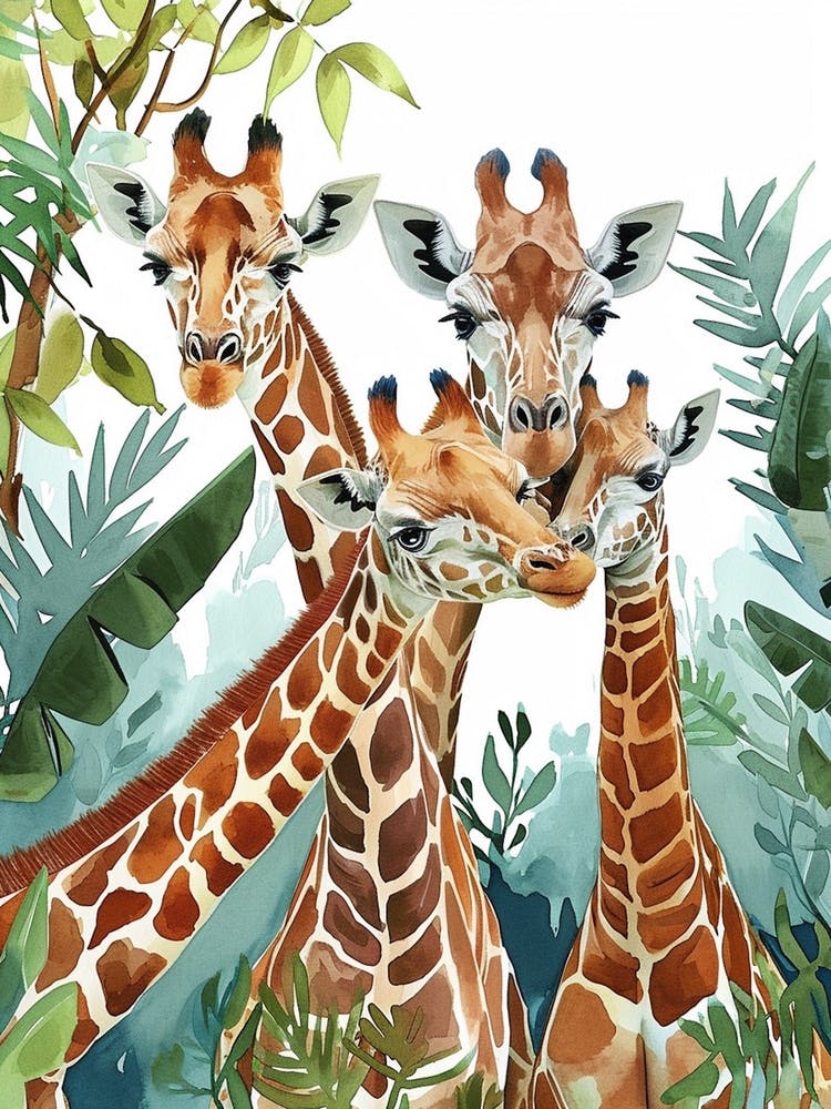Giraffe Family Watercolour 1