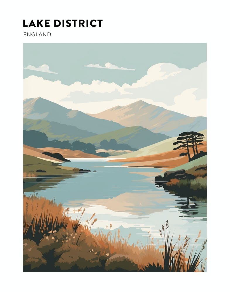 Lake District National Park England 3 Hiking Trail Landscape Poster