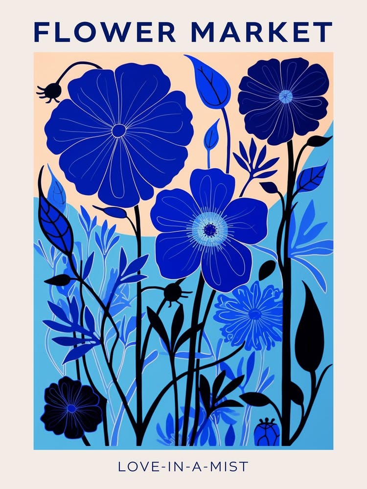 Blue Flower Market Poster Nigella Love In A Mist 3
