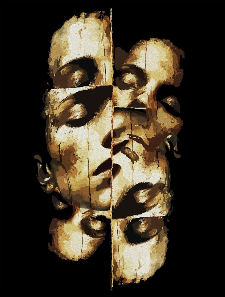 Duality In Gold Abstract Modern Portrait