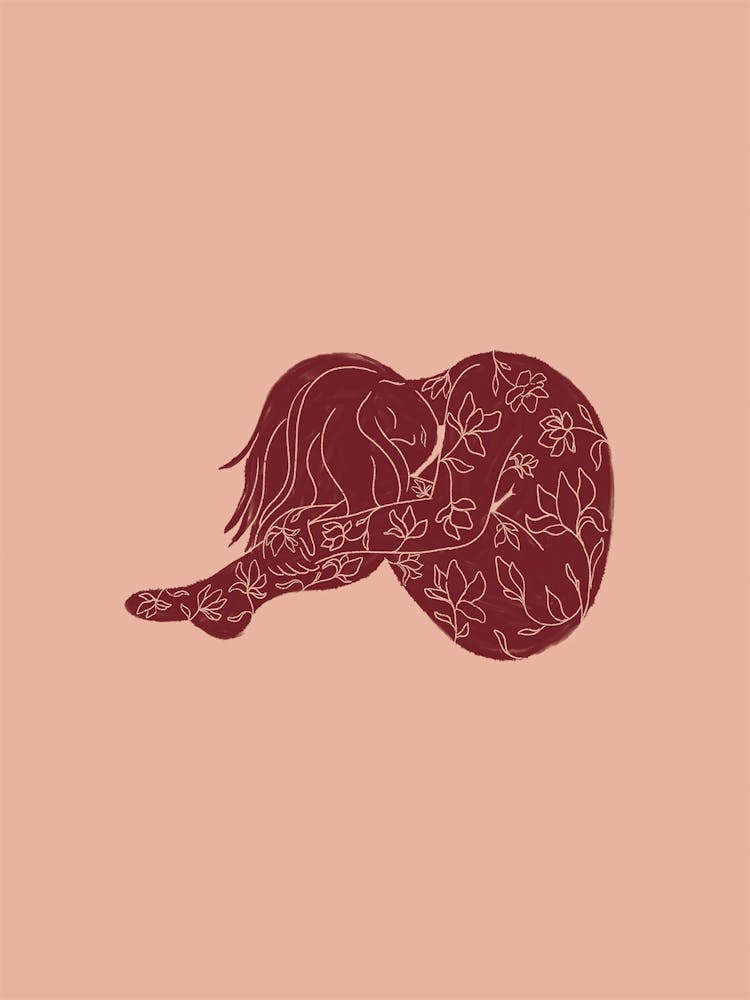 Woman with Magnolias| Flower Art Decor | Feminine Wall Art | Magnolia Line Art | Boho Art | Body Positivity Art