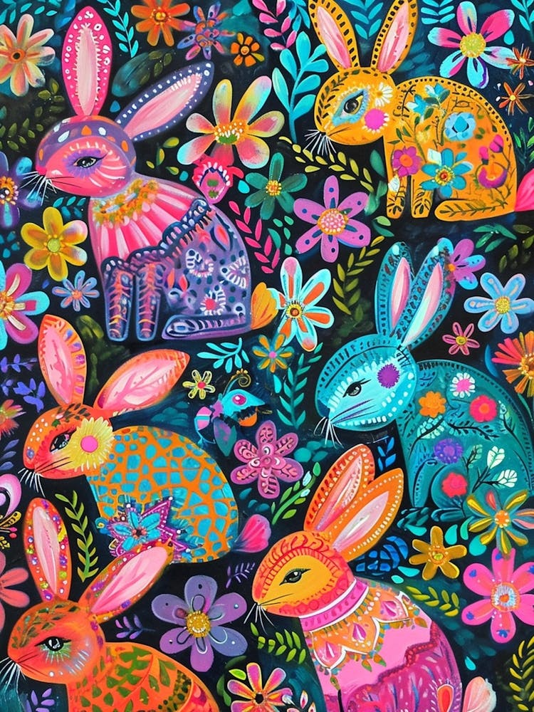 Kitsch Colourful Bunnies 4