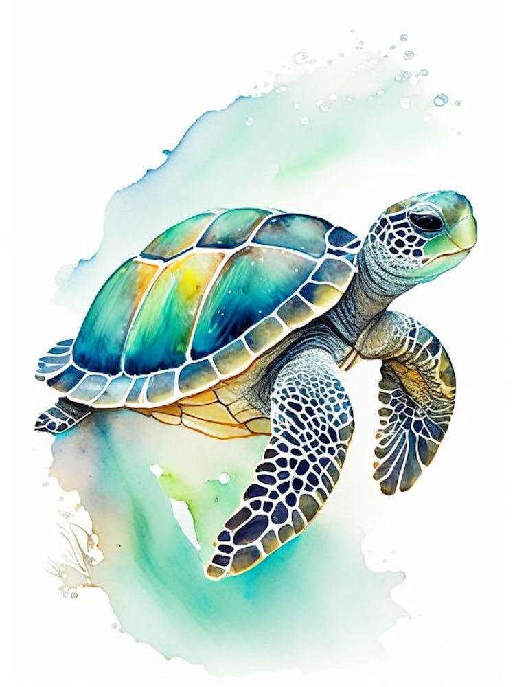 Tortue de Mer pour la Conservation, Aquarelle de Tortue de Mer 1
