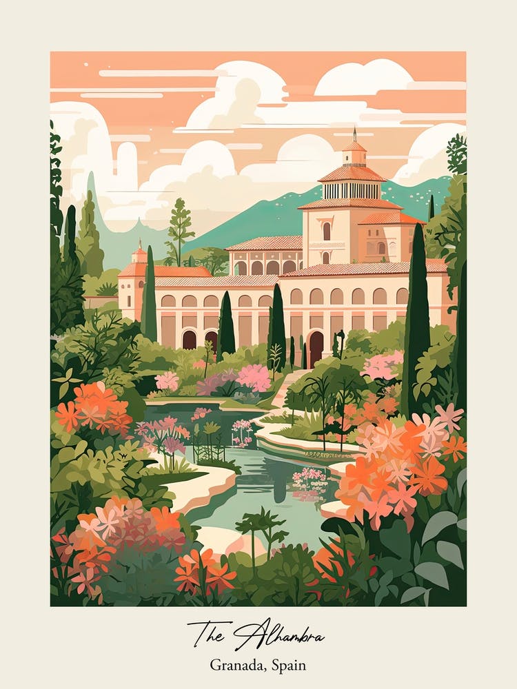 The Alhambra Granada, Spanien Niedliche Botanische Illustration Reiseplakat 2