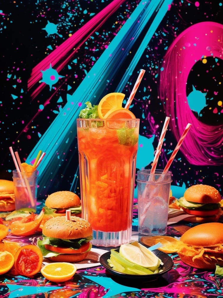 Cocktail Hamburger Retro Space Collage
