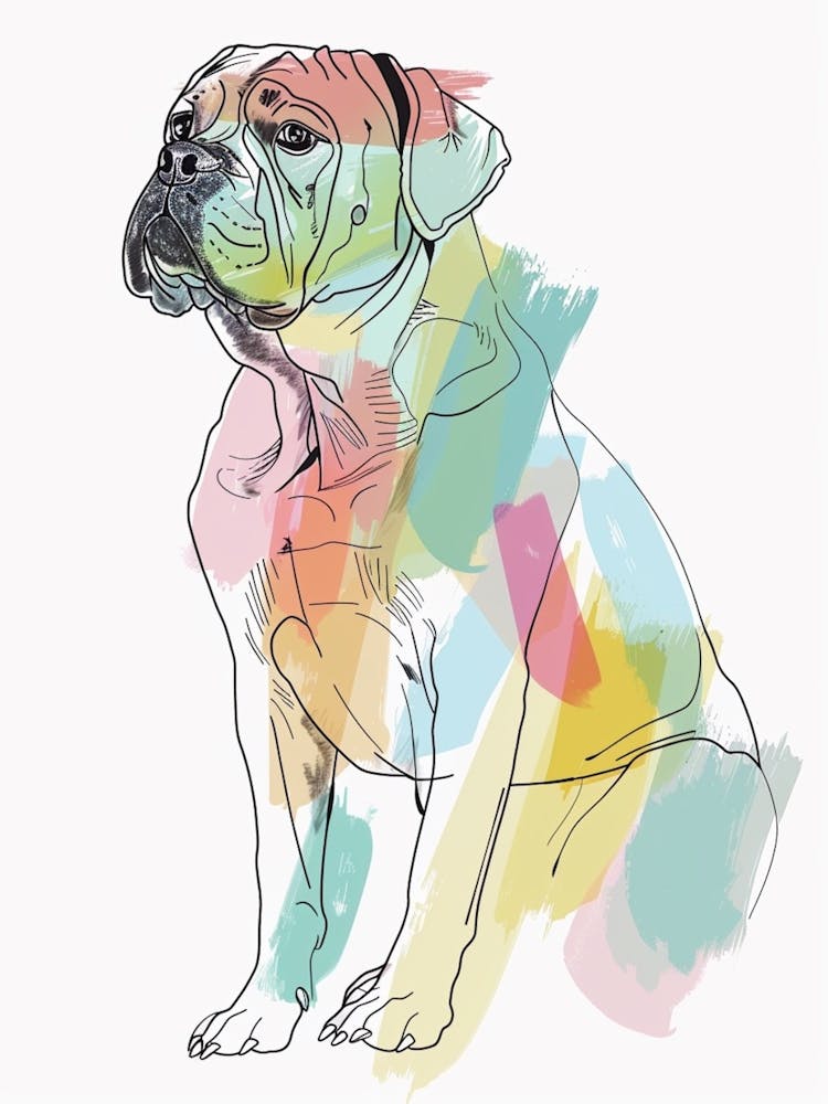 Bullmastiff Dog Pastel Line Watercolour Illustration  1