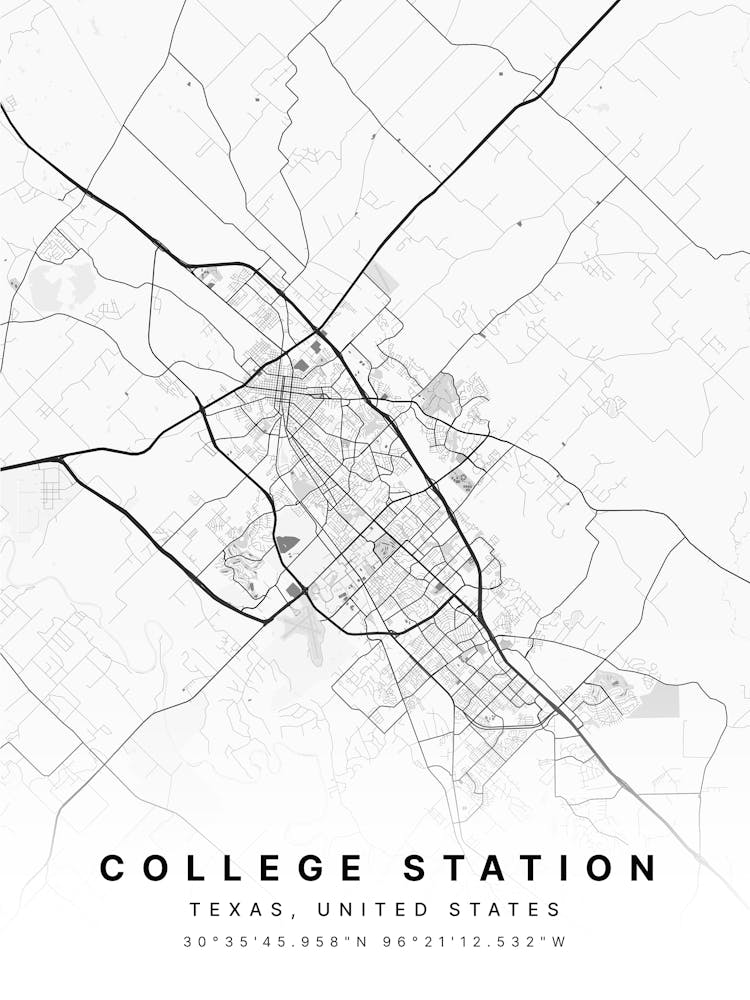 College Station Texas USA White Map