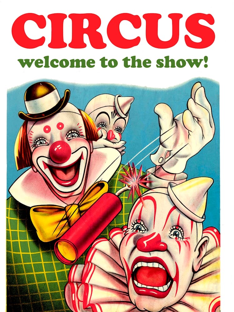 Circus Clowns, Funny Vintage Poster