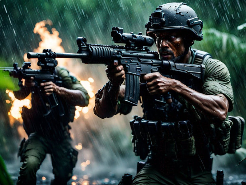Action movie scenery, Two Soldiers In The Rain