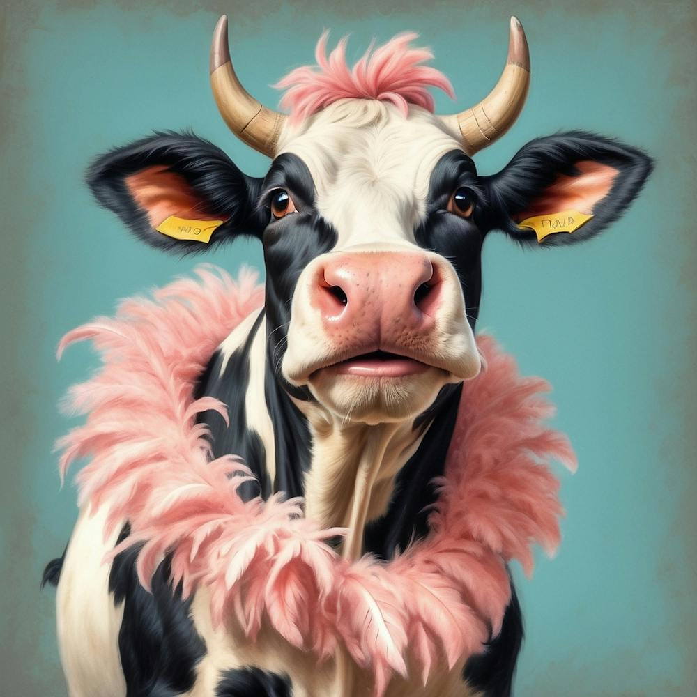 Cow With Pink Feathers 1