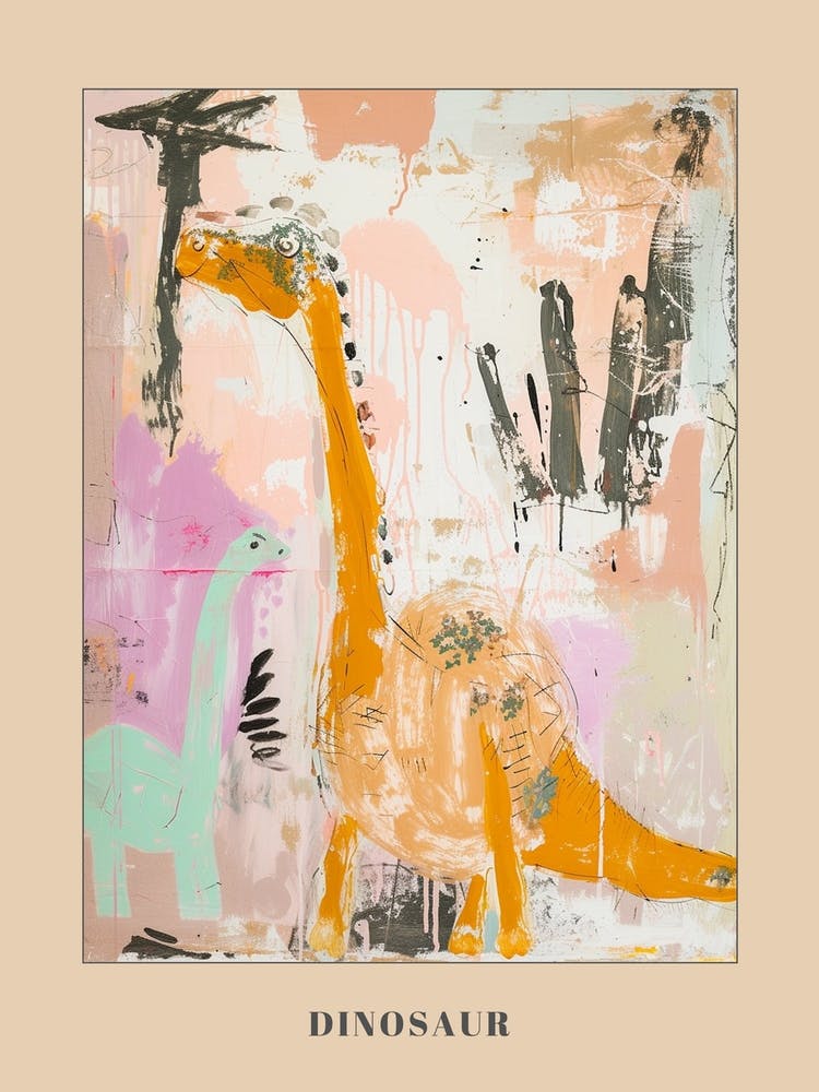 Abstract Brushstroke Mustard Dinosaur Poster