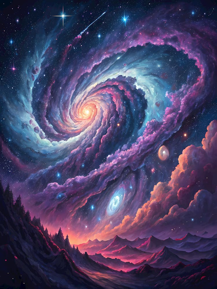 Galaxie Tourbillonnante Paysage Cosmique Peinture À L'Huile
