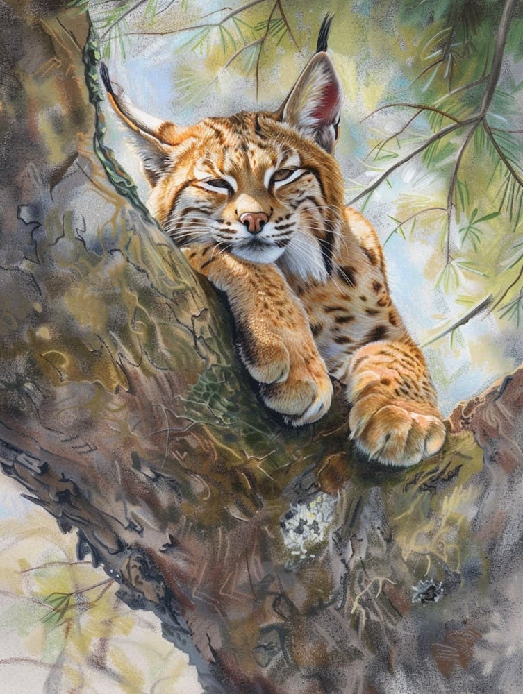 Bobcat Pastel Watercolour 1
