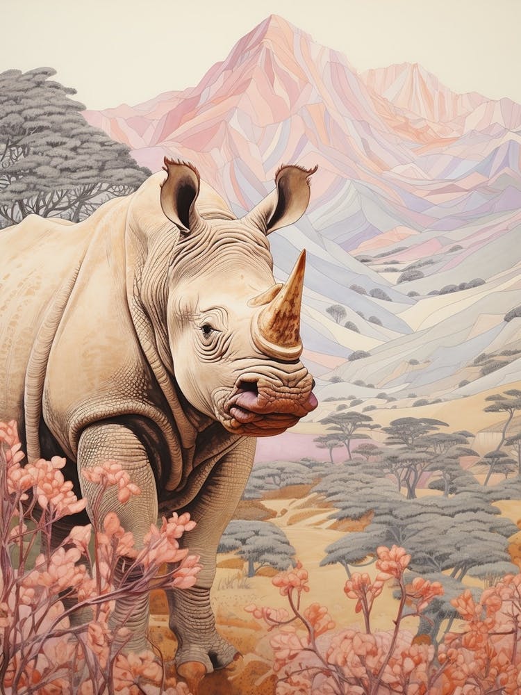 Patchwork Rhino With The Trees 1