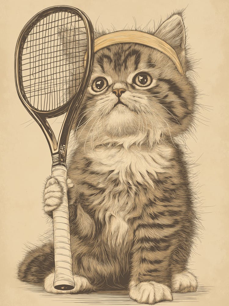 Cat Wearing A Tennis Headband, Playing Tennis
