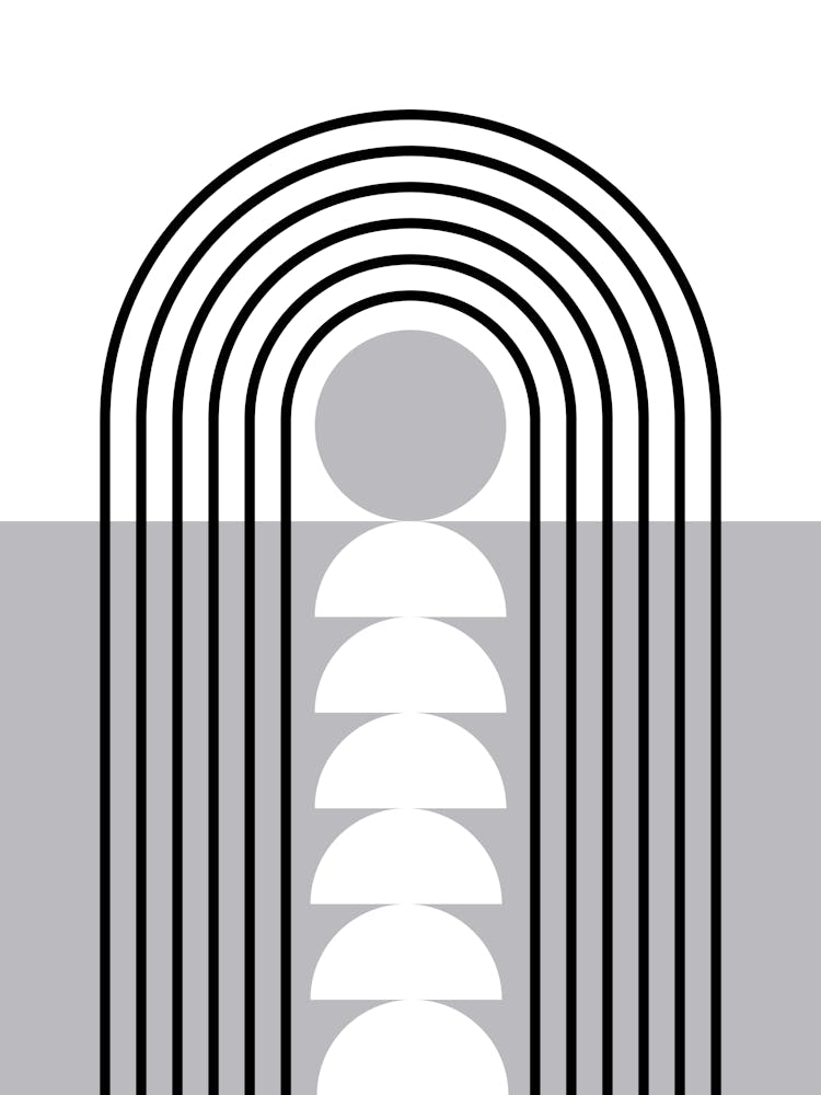 Sunrise Sunset Midcentury Modern Geometric Abstract 8 In Black Grey 01