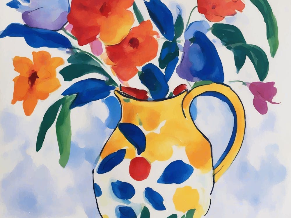Flowers In A Jug gouache painting