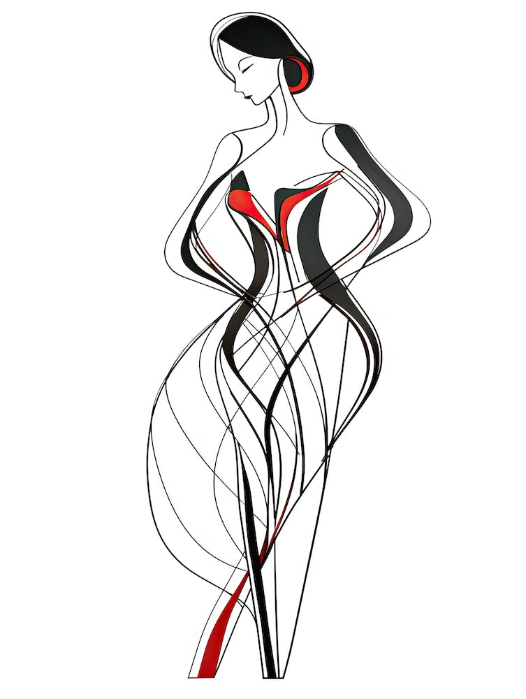 Woman In A Dress, lineart